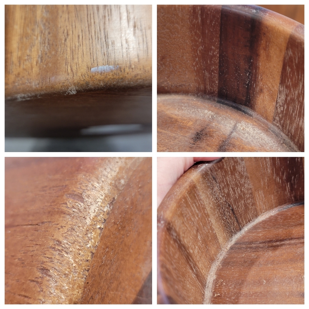 Vintage Wooden Salad Bowl Set: Serving Bowl & 4 Small Bowls - Picture 12 of 17